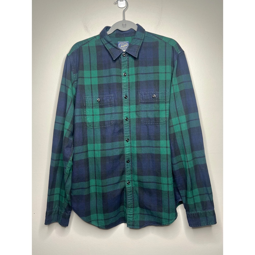 J.Crew Sportsmen's Outfitter Men's L Flannel Shirt Green Navy Plaid Workwear